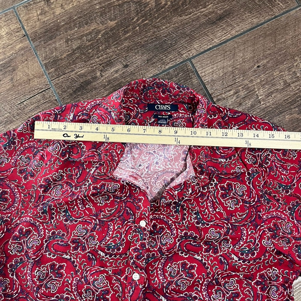 Chaps Button Up Shirt Womens Large Red Paisley No Iron Long Sleeve Blouse Top - Picture 9 of 10